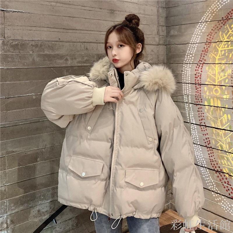 ins港風棉服女短款冬季韓版寬松加厚學生棉襖大毛領麵包服外套潮