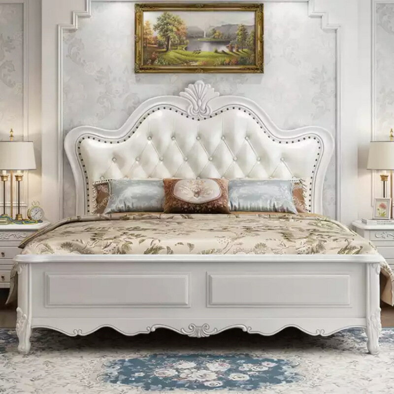 優樂悅~白色歐式實木床臥室1.8米婚床雙人床1.5米公主床皮軟靠高箱儲物床