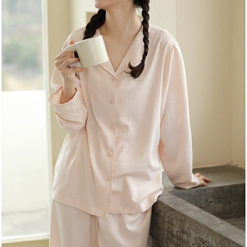 【巴黎精品】睡衣套裝長袖居家服-純色休閒親膚長褲女家居服4色a1fr41