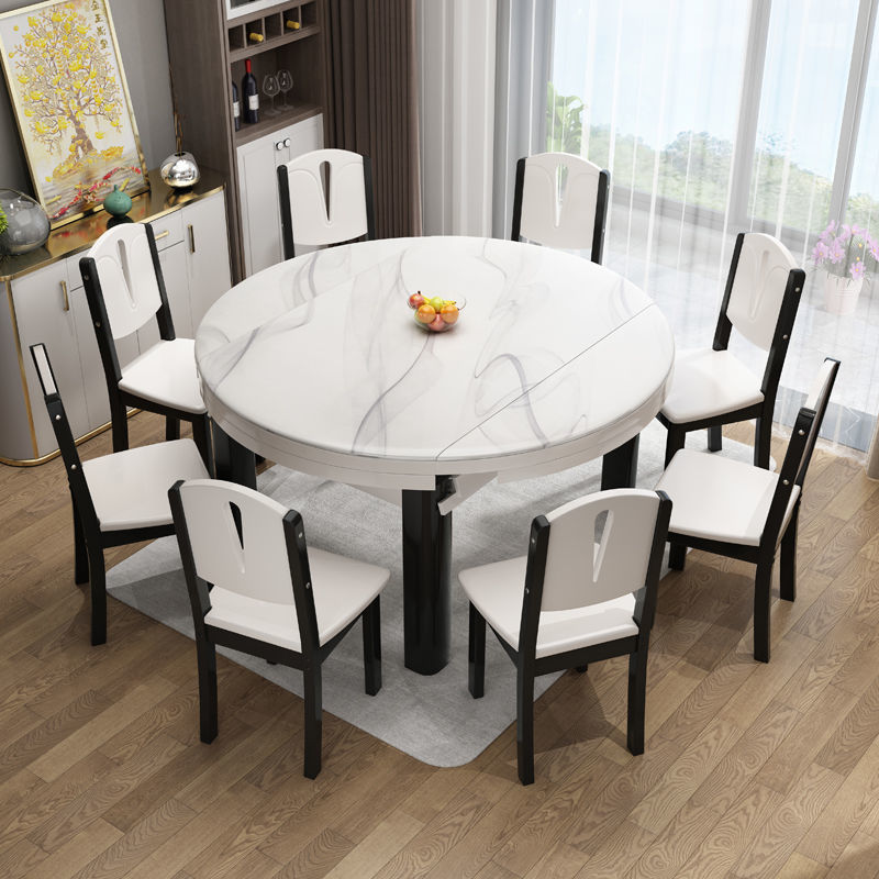 大理石餐桌椅組合實木現代簡約家用小戶型餐桌吃飯桌子可折疊方圓