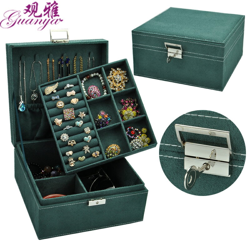 防飾品氧化首飾盒木質韓國公主歐式化妝盒帶鎖耳釘耳環收納盒雙層