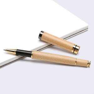 可愛實木質筆桿商務簽字筆小清新男女學生用速干黑色水性木筆