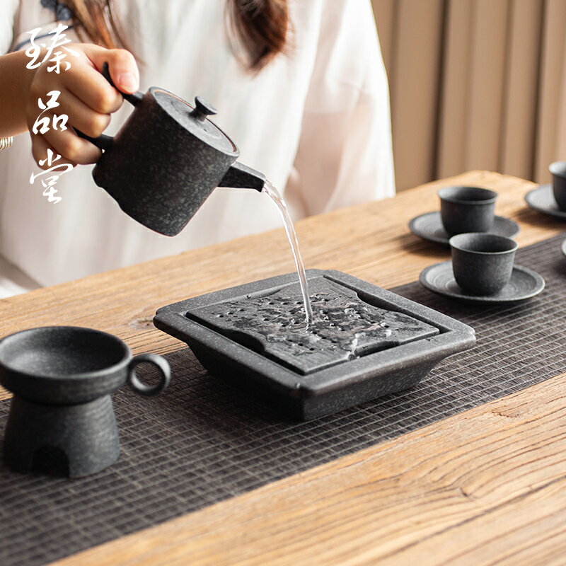 黑陶壺承創意陶瓷小茶盤壺承茶托儲水蓄水幹泡盤茶海小號功夫茶具1入