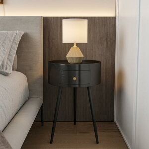 床頭櫃圓形超窄小型北歐簡約現代免安裝黑色胡桃色臥室床邊桌