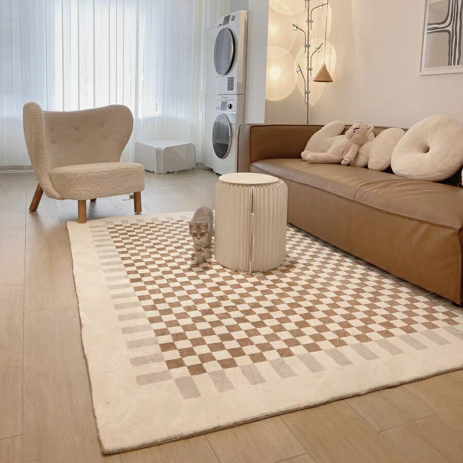 加厚仿羊絨地毯現代簡約黑白北歐地毯客廳沙發ins風茶几墊家用臥室床邊地墊大面積鋪滿可水洗機洗