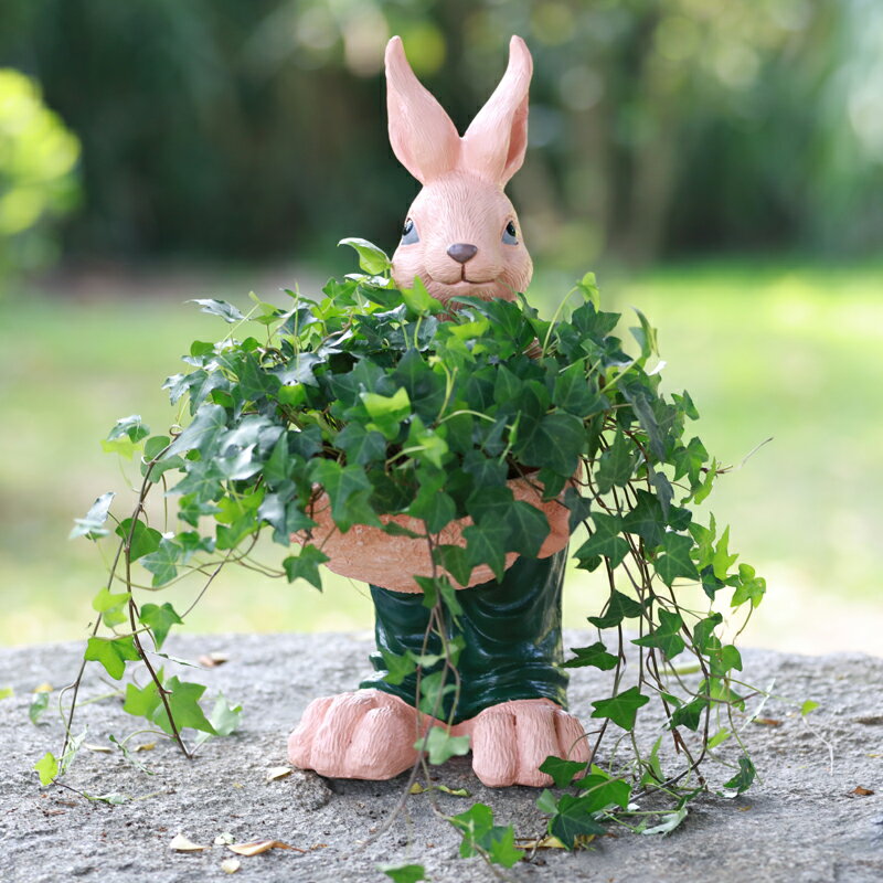 卡通兔子創意樹脂花盆個性花園多肉裝飾戶外動物盆栽可愛大號擺件