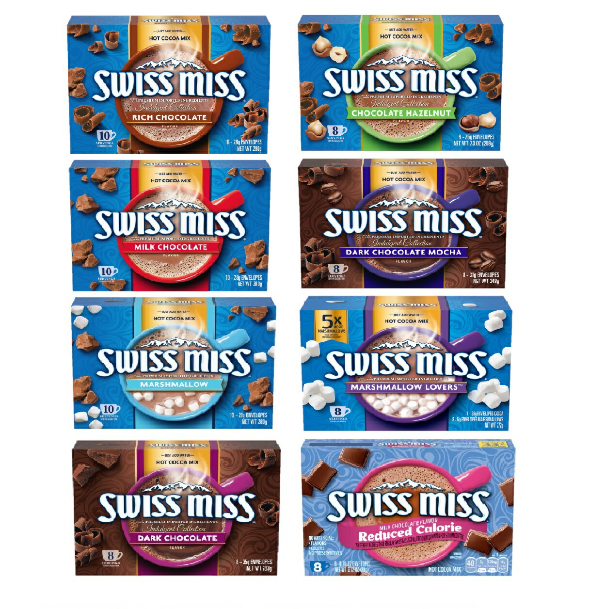 swiss Miss 可可粉(8種口味)/牛奶/棉花糖/榛果/黑摩卡/黑巧克力(全新包裝)