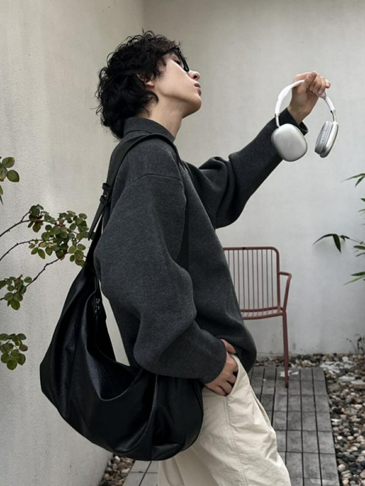 NIN原創日系街頭單肩斜背大容量復古ins寬頻托特包男女皮質通勤包