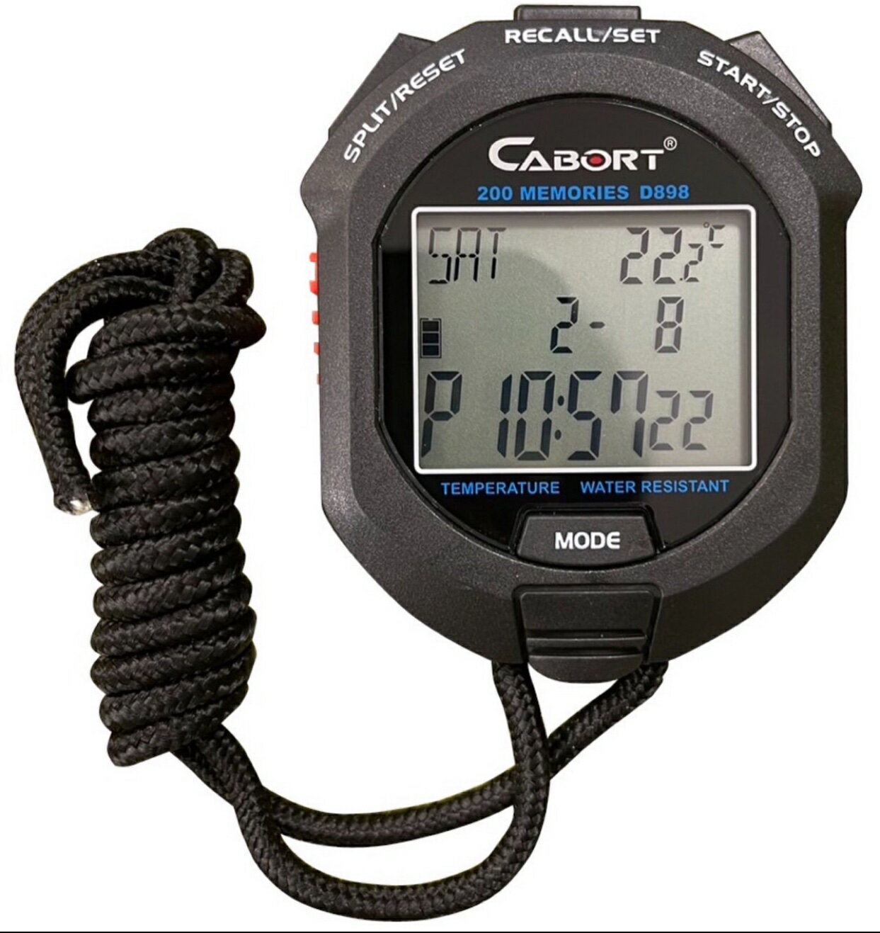CABORT 防水 防震多功能電子碼錶 可達100組至500組記憶 1/100秒 CABORT 碼錶 數字石英專業秒錶碼表