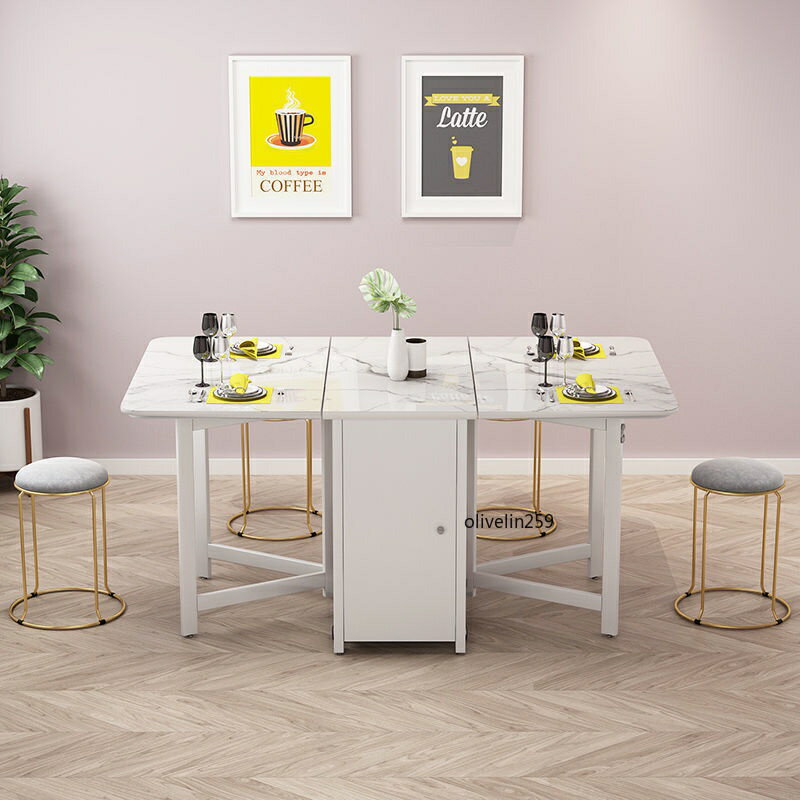 【精品家居】餐桌椅組合 現代簡約可伸縮、折疊餐桌 小戶型餐邊櫃 飯桌子 家用長方形桌子