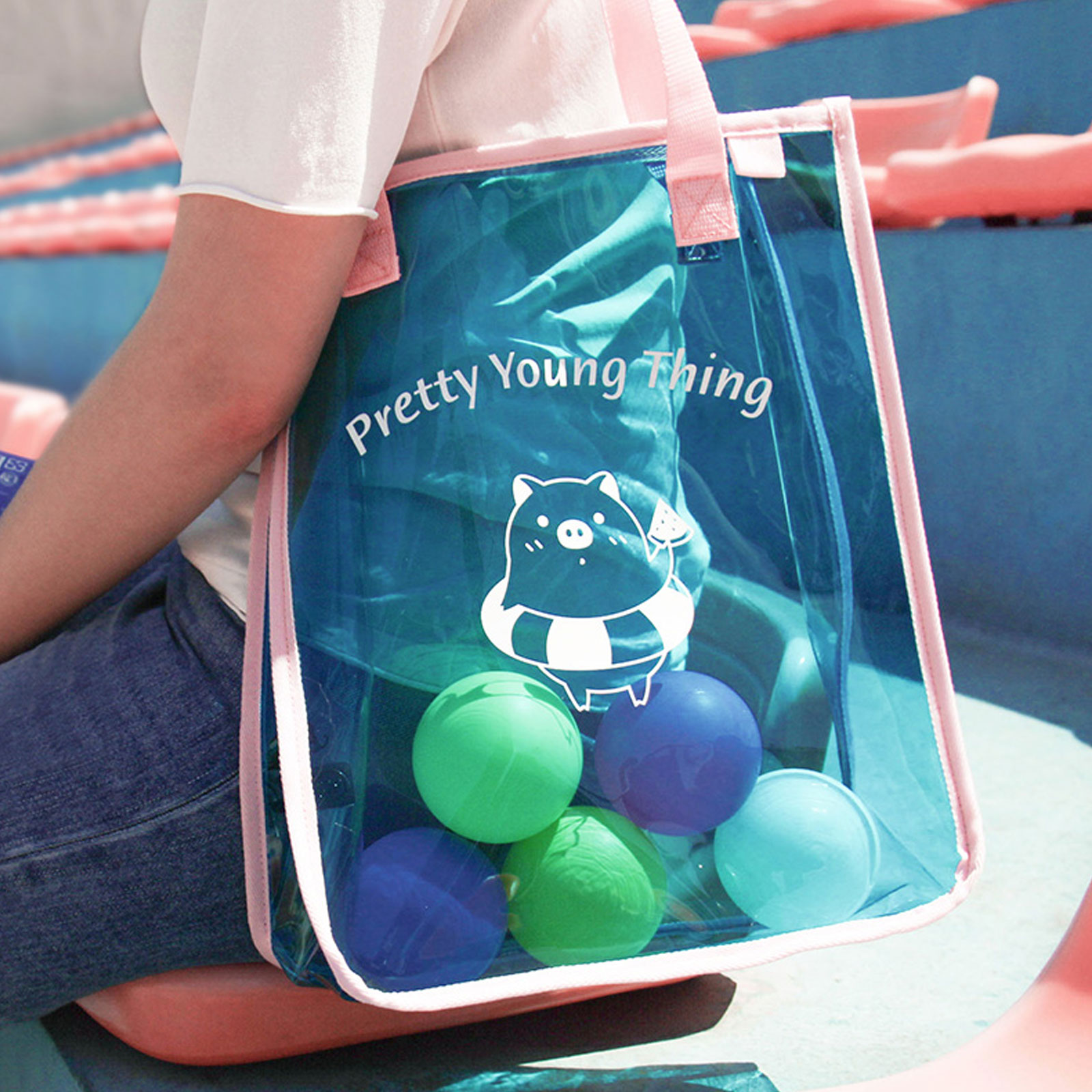 手提包 日韓透明PVC彩色沙灘手提包 購物袋【O3489】☆雙兒網☆