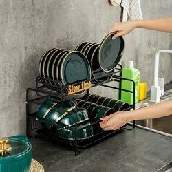 開發票 收納碗櫃 廚房用品免打孔雙層置物架家用鐵藝碗架餐具碗盤晾洗瀝水