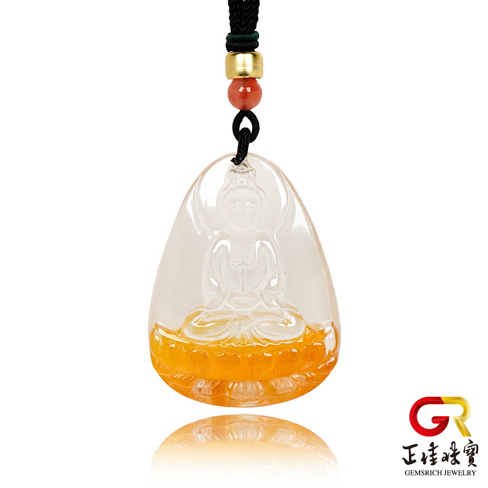 膠花水晶 頂級錦鯉水晶 觀世音菩薩 32.6g 膠花水晶觀音吊墜｜可調式棉繩