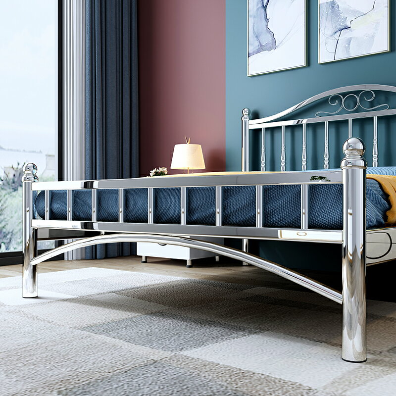 不銹鋼床1.5米1.8雙人床加厚現代簡約床家用出租房宿舍不銹鋼床架