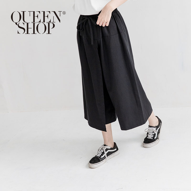 Ｑｕｅｅｎ Ｓｈｏｐ【04060295】素面棉麻造型寬版褲裙 兩色售＊現+預＊