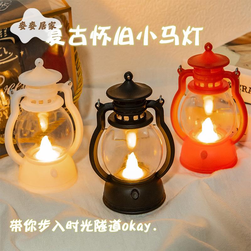 復古 懷舊小馬燈 小夜燈 創意 手提LED煤油燈 跨境聖誕節裝飾禮品擺件[PP0505062]