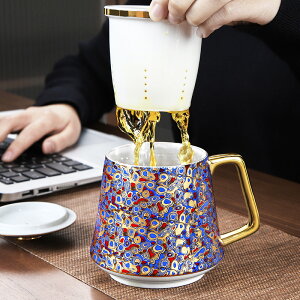 唐豐鎏銀辦公杯禮盒裝大漆茶水分離過濾功夫泡茶杯家用個人喝水杯