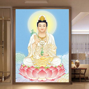 南海觀音菩薩壁紙墻紙3D佛堂寺廟宗教玄關客廳屏風背景佛像壁畫