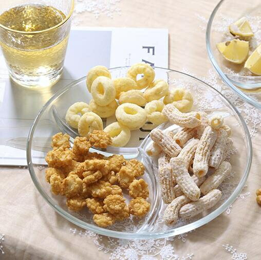 餐盤 包郵鋼化玻璃三分格餐盤配菜盤子早餐水果沙拉盤分隔甜品零食盤子
