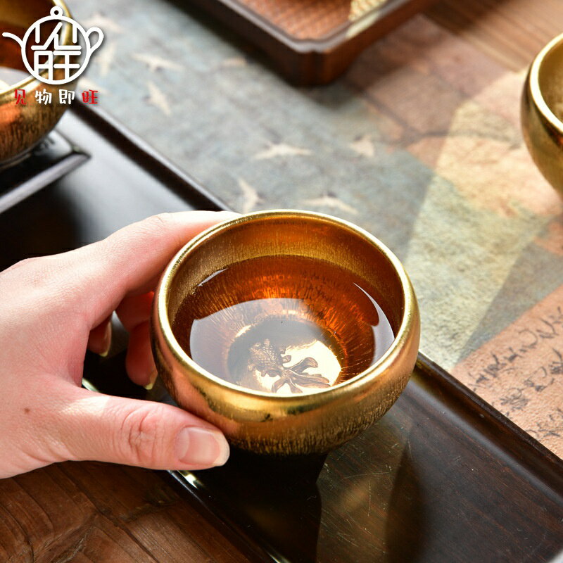 鑲銀油滴建盞茶杯單只茶盞主人單杯半手工陶瓷茶碗功夫茶具品茗杯
