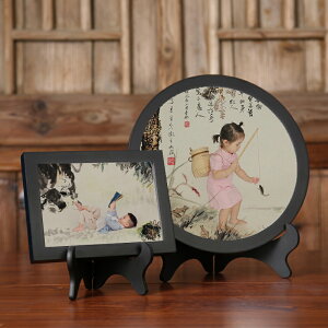 中式簡約圓形木質擺件 掛墻復古兒童擺臺相框畫框桌擺7 8 10 12寸