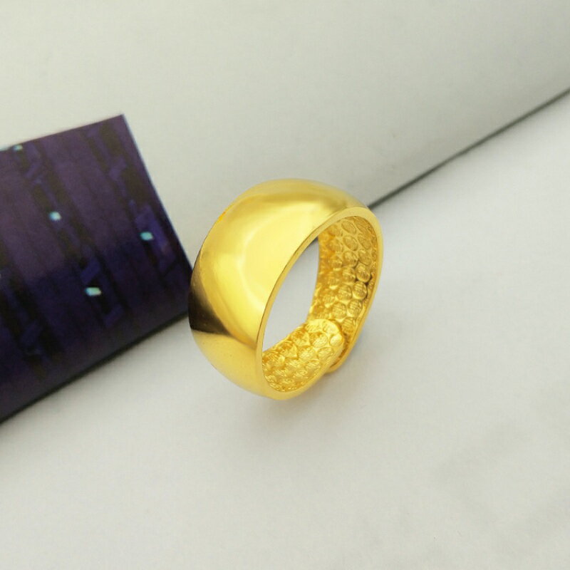 越南沙金戒指男款光面黃金色戒子久不掉色