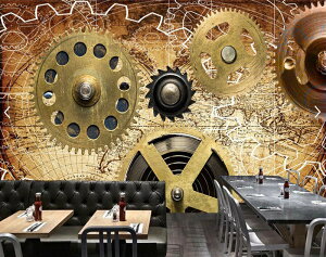 復古懷舊金屬齒輪墻紙酒吧餐廳KTV背景墻工業風機械主題大型壁紙