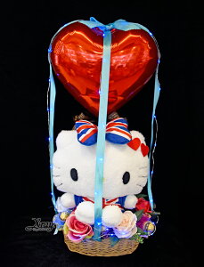 Hello Kitty 45週年 英國國旗版娃娃幸福熱氣球，捧花/金莎花束/西洋情人節/熱氣球/畢業花束/亮燈花束/情人節禮物/婚禮佈置/婚禮小物/生日禮物/派對慶生/告白/求婚，X射線【Y372162】