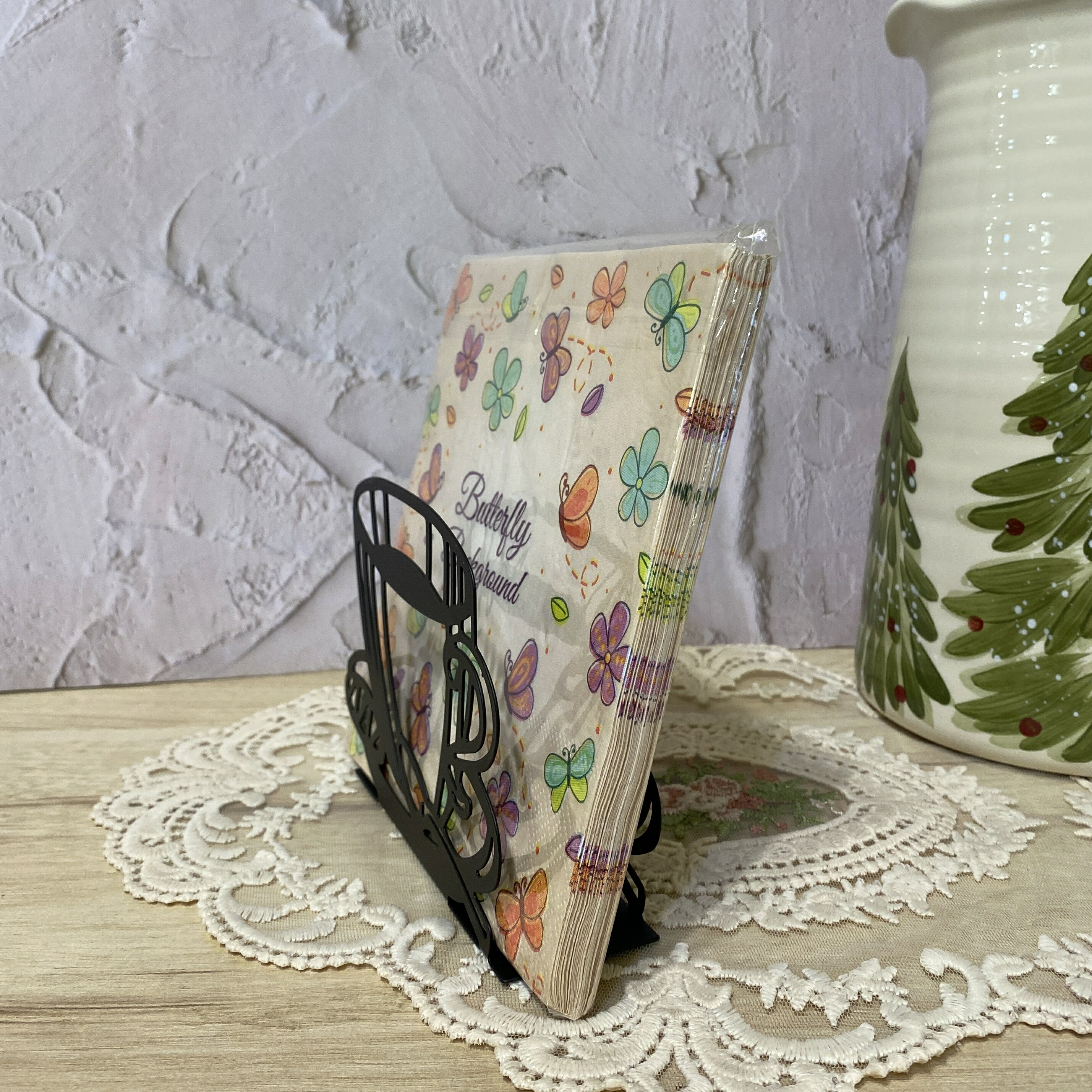 咖啡杯鐵藝簍花紙巾架 (黑) 3