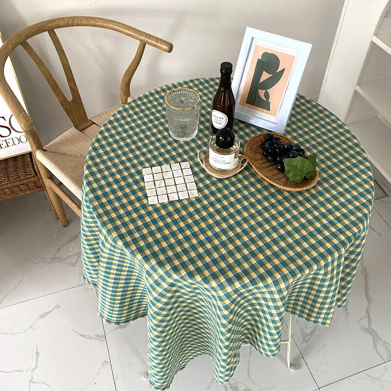 新款 綠色格子桌布簡約無印風學生臥室餐桌書桌背景布沙發巾