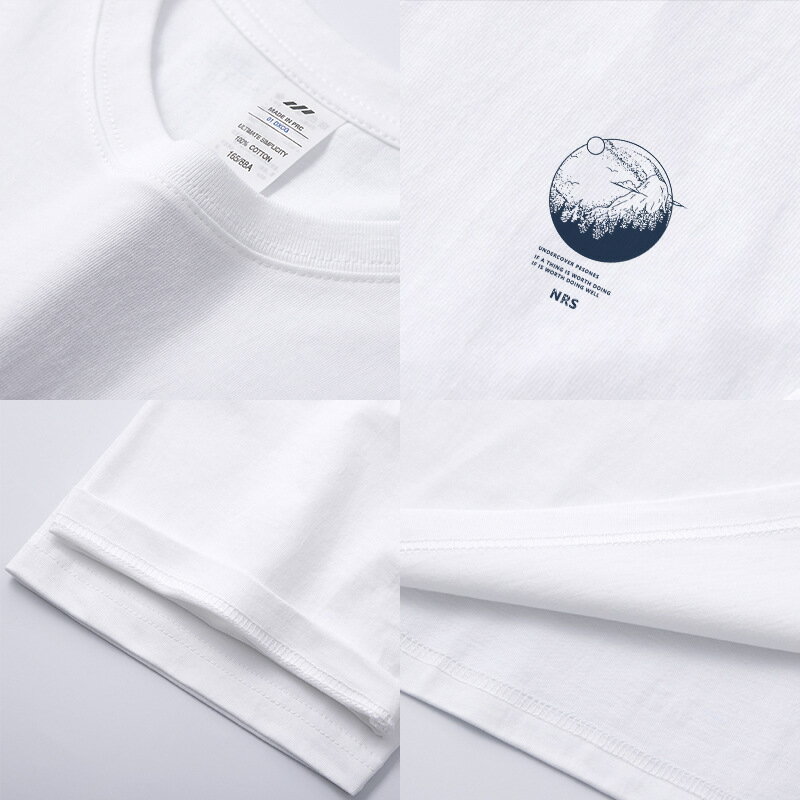 【喜挖】純棉白色印花短袖T恤男ins情侶裝寬鬆潮牌字母半袖上衣服幾何印花 3