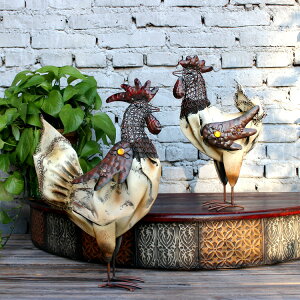 美式鄉村復古公雞擺件 蕾絲鐵藝做舊 花園戶外落地動物擺件 1入