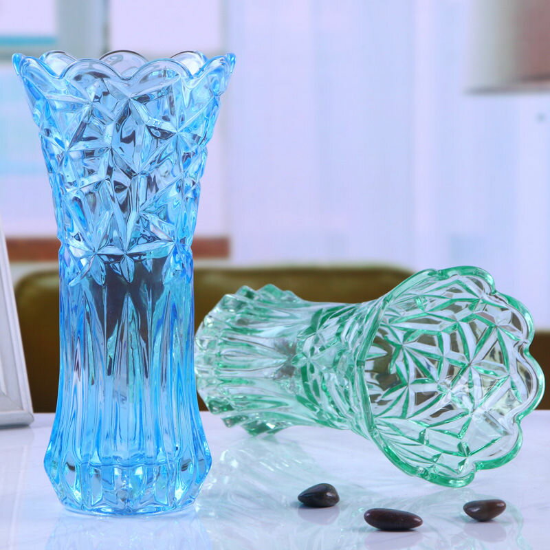 花瓶玻璃水養富貴竹水晶彩色花瓶透明家用歐式插鮮花百合玫瑰
