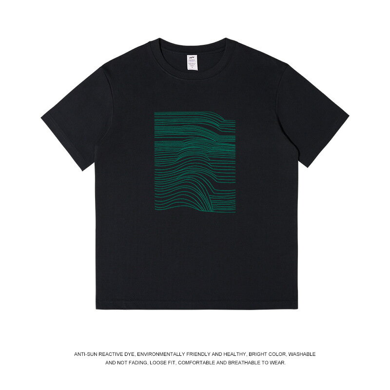 【喜挖】春夏季簡約線條印花短袖t恤男230g純棉百搭圓領內搭上衣女情侶裝 0