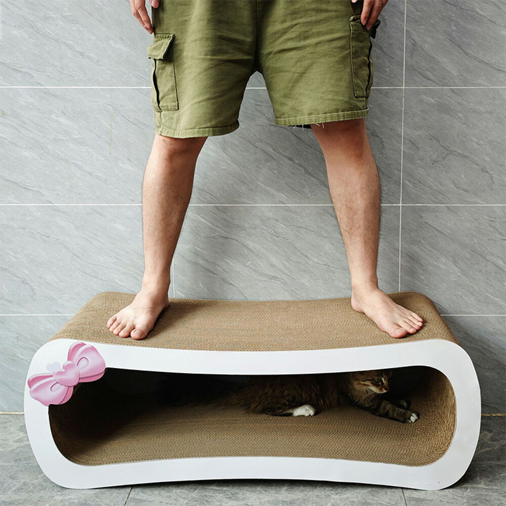 【台灣現貨】超長白色蝴蝶結貓咪鈴鐺玩具 加強芯承重強貓抓板 多貓肥貓無憂超大磨爪板 咖啡色貓咪貓窩 貓咪榻榻米 4