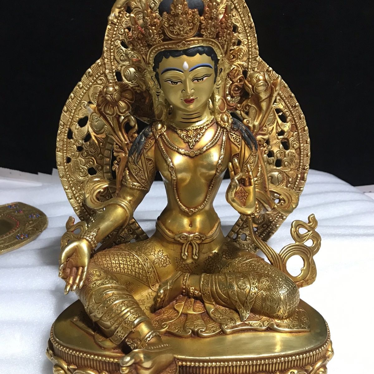 10寸西藏工藝藏傳密宗純銅鎏金綠度母佛像 一尺加背光精品銅佛像