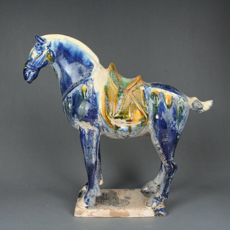 唐三彩戰馬擺件藍釉窯變仿古做舊古玩古董仿古老貨陶瓷器收藏品| 協貿
