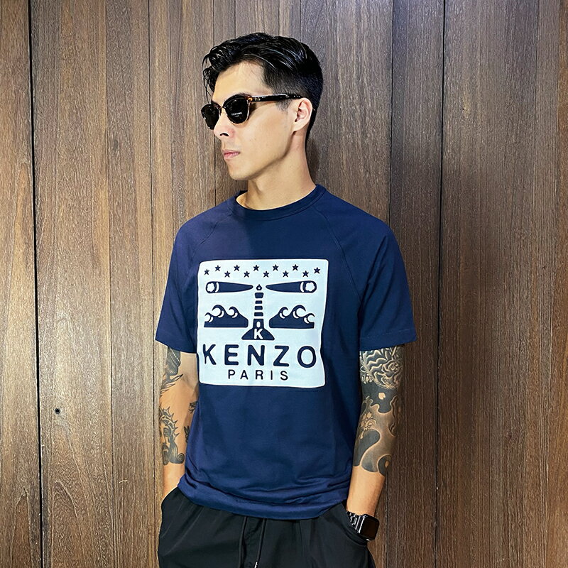 美國百分百【全新真品】KENZO 高田賢三 T恤 上衣 短袖 T-shirt logo 短T 深藍 CP38