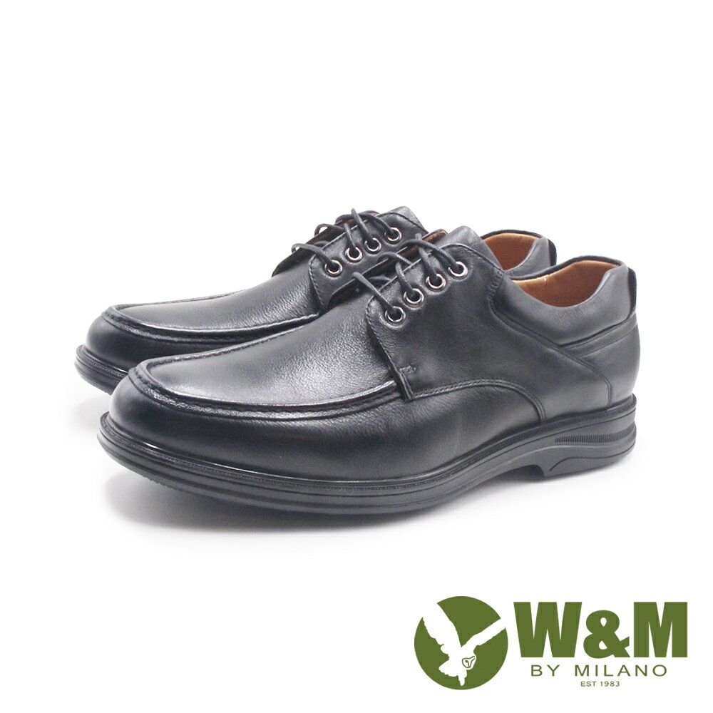 W&M(男)AIR SYSTEM牛皮緩震機能休閒皮鞋 男鞋-黑色