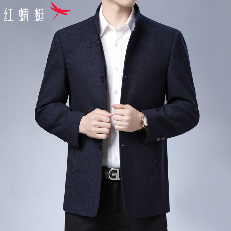 紅蜻蜓立領夾克男士春秋季商務休閑韓版中年寬松休閑上衣服男外套