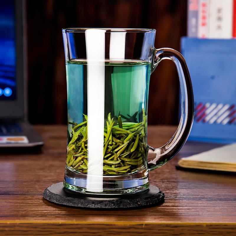 玻璃杯子家用辦公室帶把玻璃茶杯高檔馬克杯透明耐熱泡綠茶杯男士