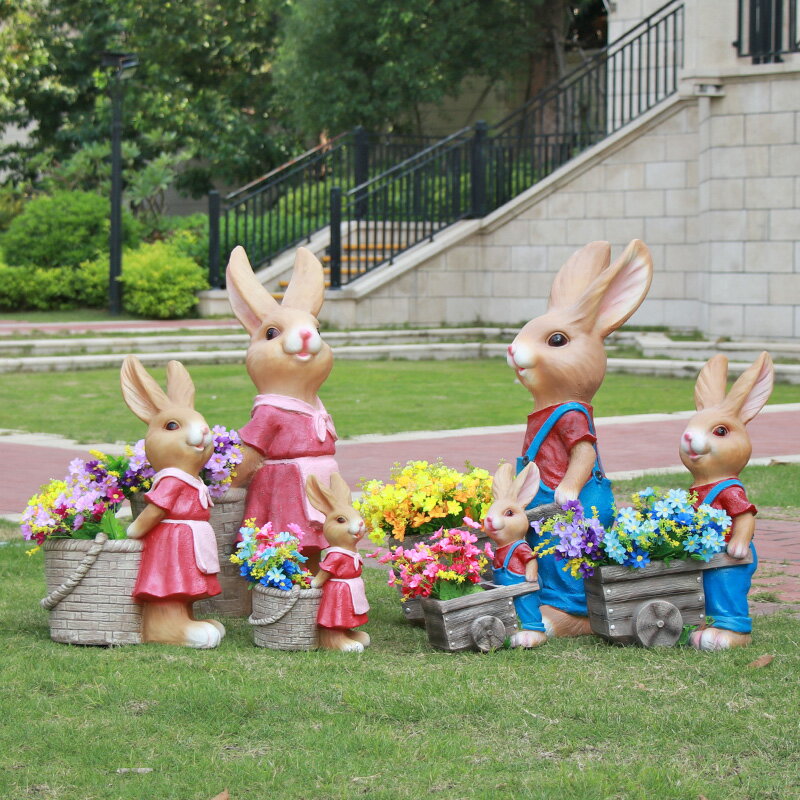 戶外卡通兔子花盆雕塑花園庭院別墅小區草坪裝飾園林景觀花缸擺件