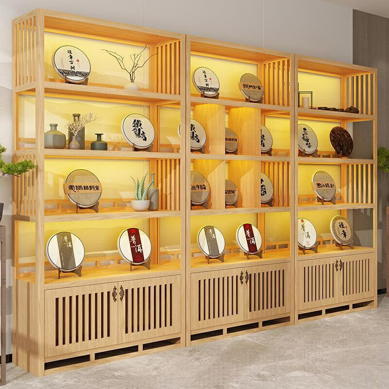 【優選百貨】廠直保固直播間專用貨櫃茶葉展示櫃實木復古置物架禪意展櫃多寶閣瓷器玉器貨架博古架定製置物架 收納櫃 木架 儲物架