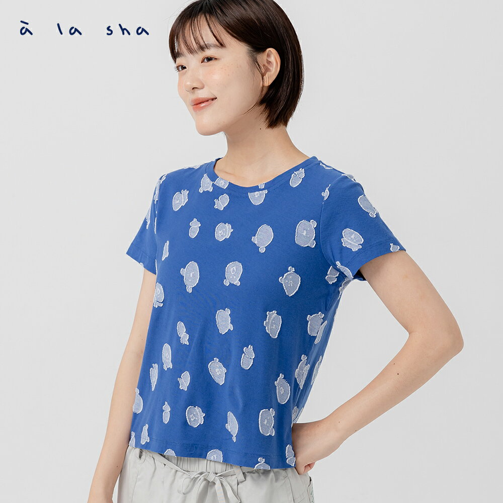 a la sha  熊熊布花短袖上衣