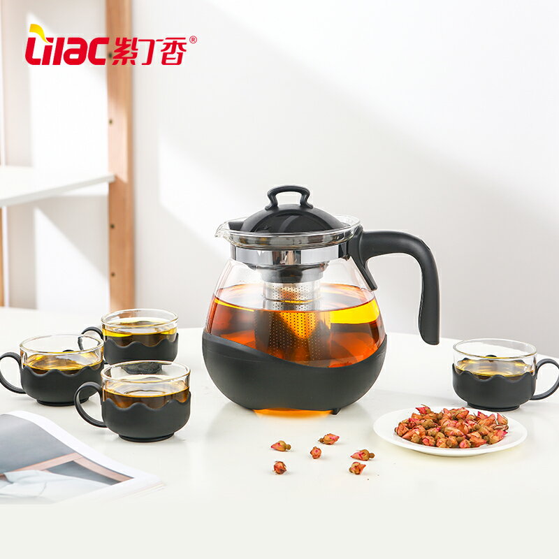 紫丁香茶壺耐熱玻璃過濾透明花果茶壺茶吧機泡茶壺玻璃水壺茶具