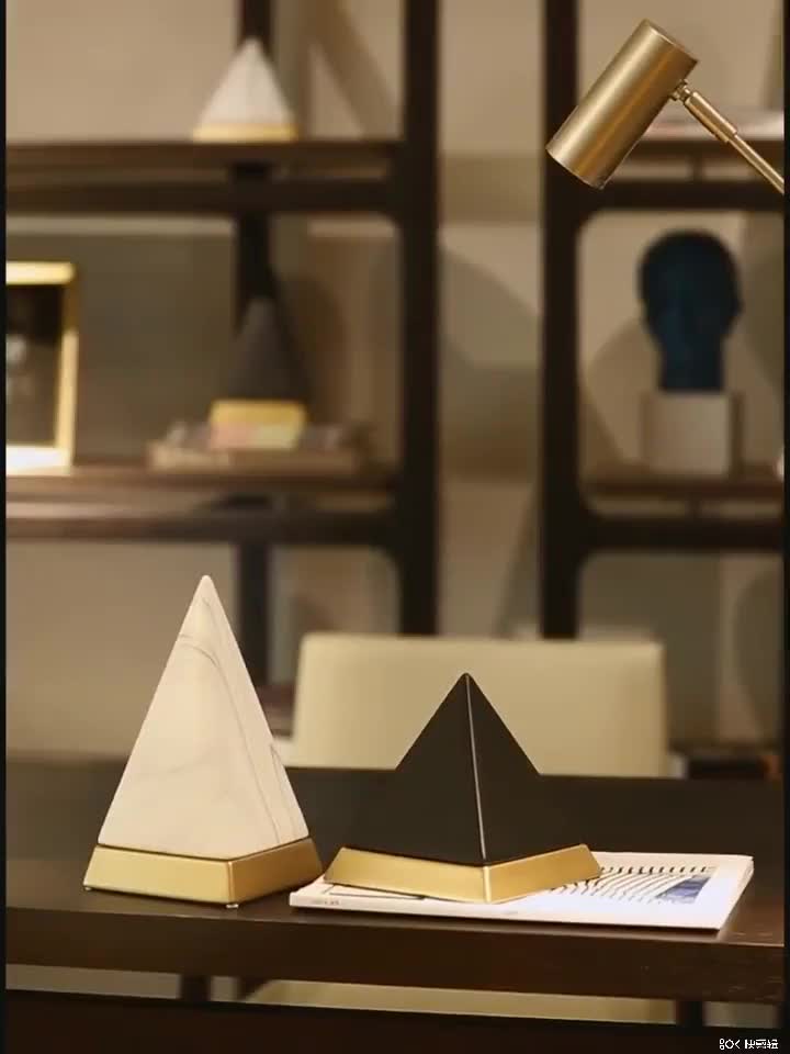 北歐簡約金字塔幾何輕奢大理石紋陶瓷家居擺件客廳樣板間裝飾擺設