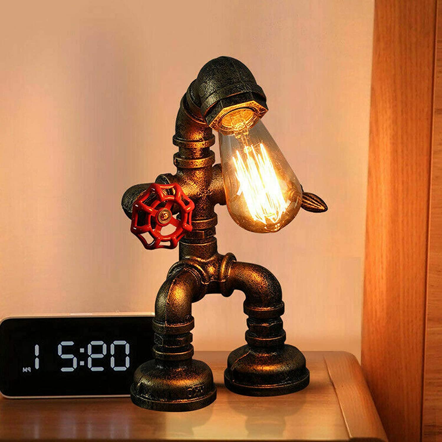 LED美式創意鐵管復古風-【戰鬥】水管機器人檯燈(含光源)