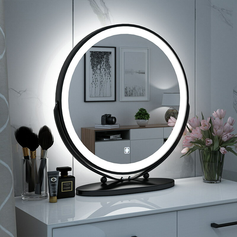 桌面圓臺式LED燈化妝鏡臥室家用補光鏡大號梳妝鏡ins北歐風輕奢鏡