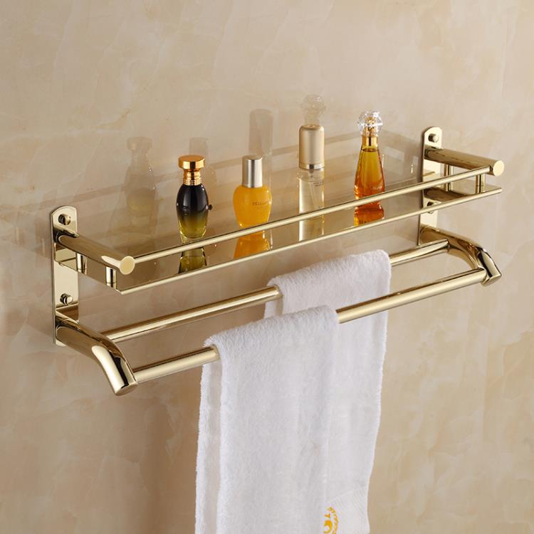 浴室不銹鋼浴巾架子衛生間雙層毛巾架壁掛折疊2層金色衛浴置物架【林之舍】