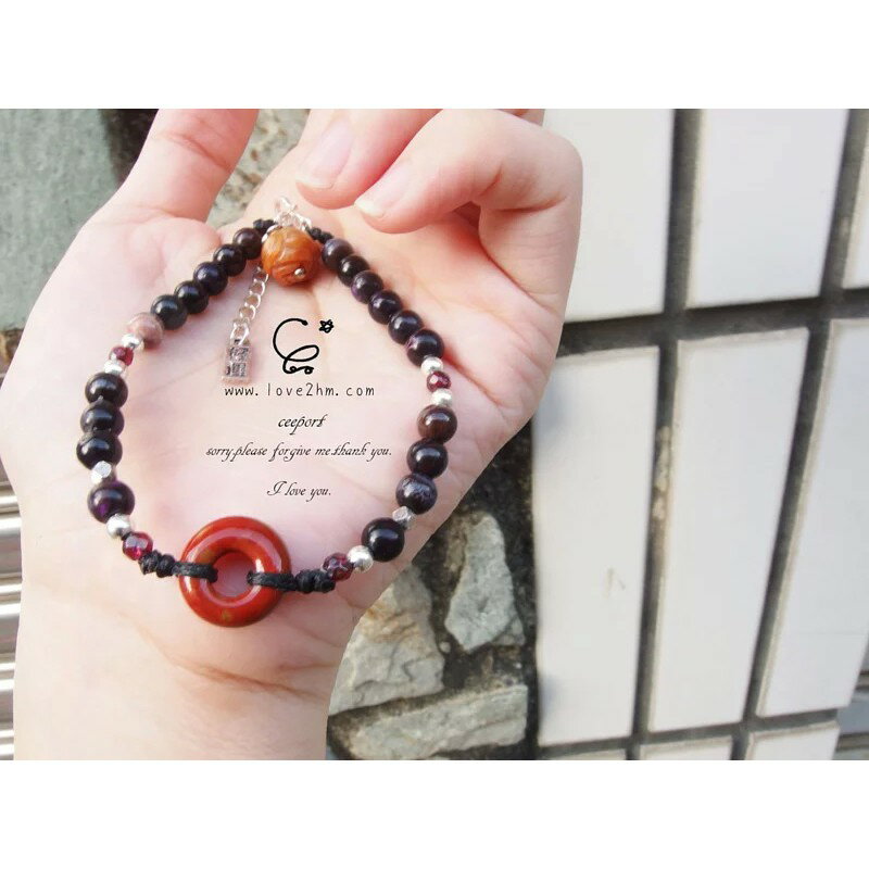 歲。安/南紅/舒俱徠/石榴石/雕刻小墜/水晶手鍊/925銀 [晶晶工坊-love2hm]